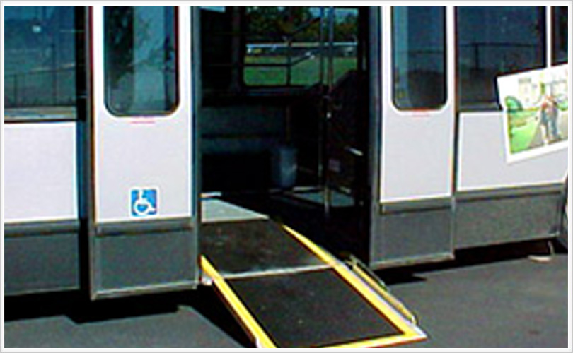 open door with ramp on shuttle bus