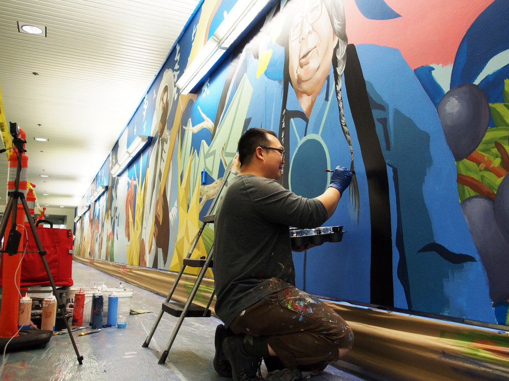 FlyPDX - Local artists begin work to create PNW-inspired mural at PDX