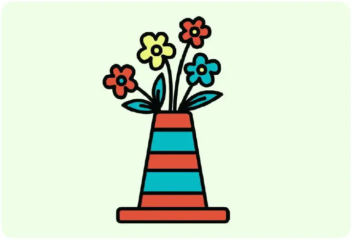 colorful traffic cone with flowers in bold primary colors