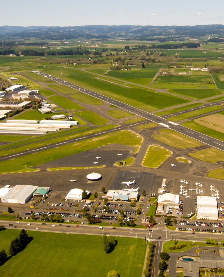 Aerial of Hillsboro Airport and surrounding neighborhood