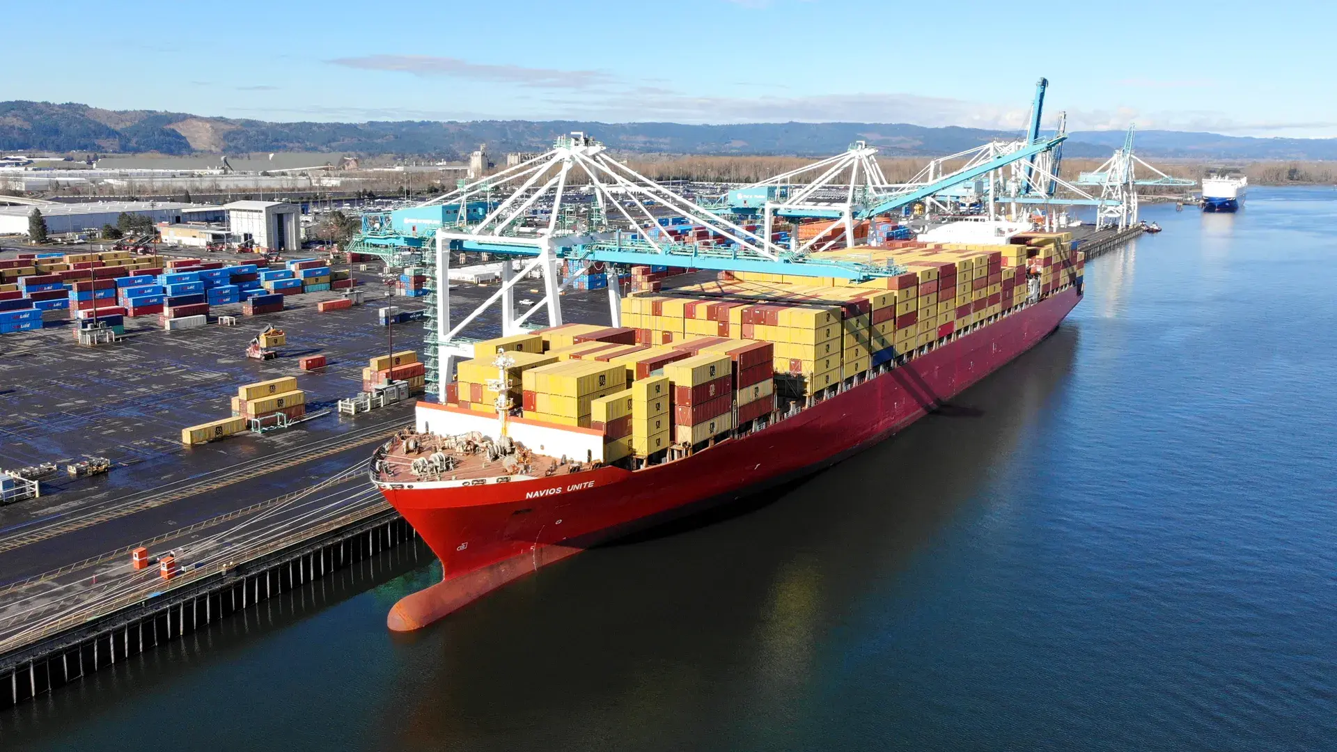 aerial of containers from vessel at terminal 6