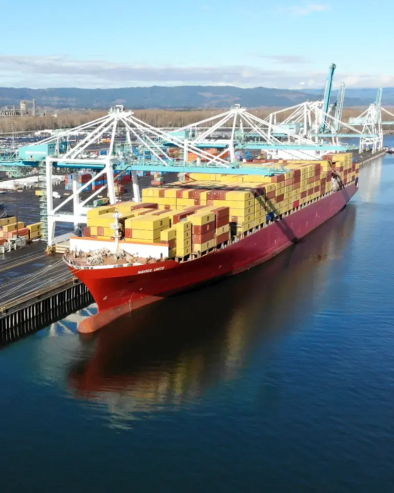 aerial of containers from vessel at terminal 6