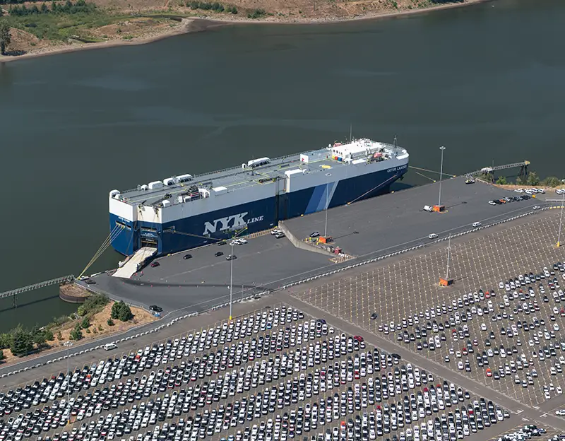 Aerial of vessel berthed at Terminal 4 at the ro ro berth