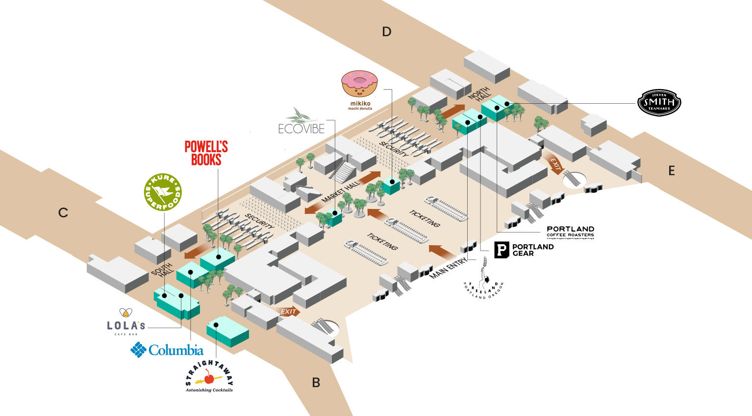 map shows Ecovibe and Mikiko Mochi pre-security and all other concessionaires mentioned in the story post-security