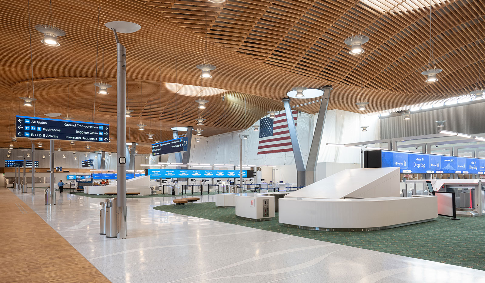 the new check-in area with digital displays