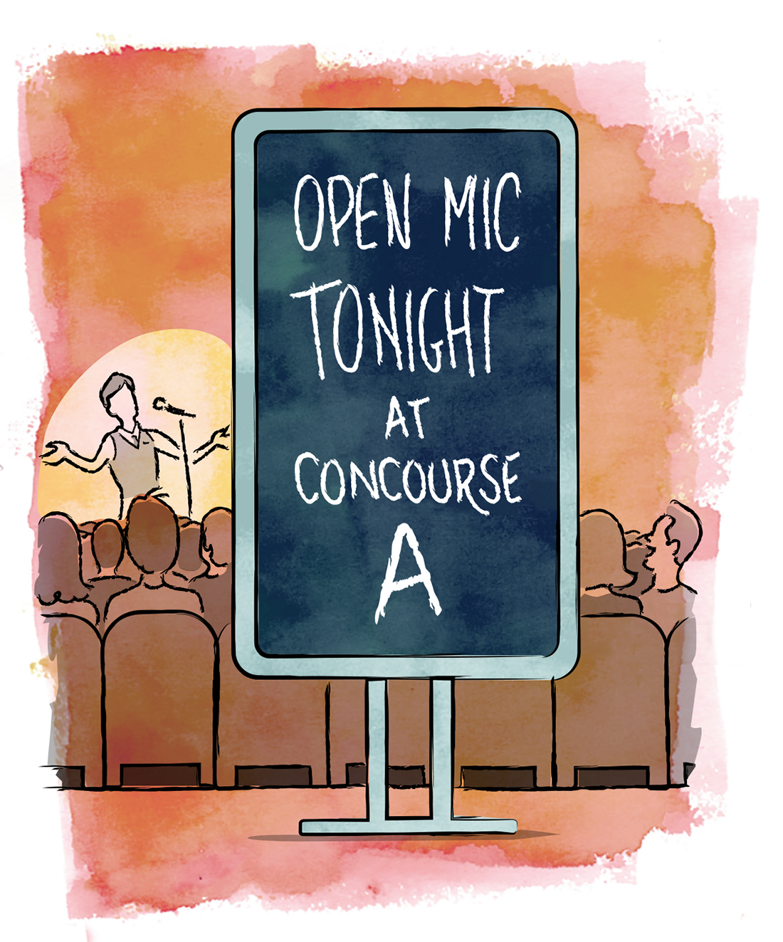 sign states open mic tonight at concourse A