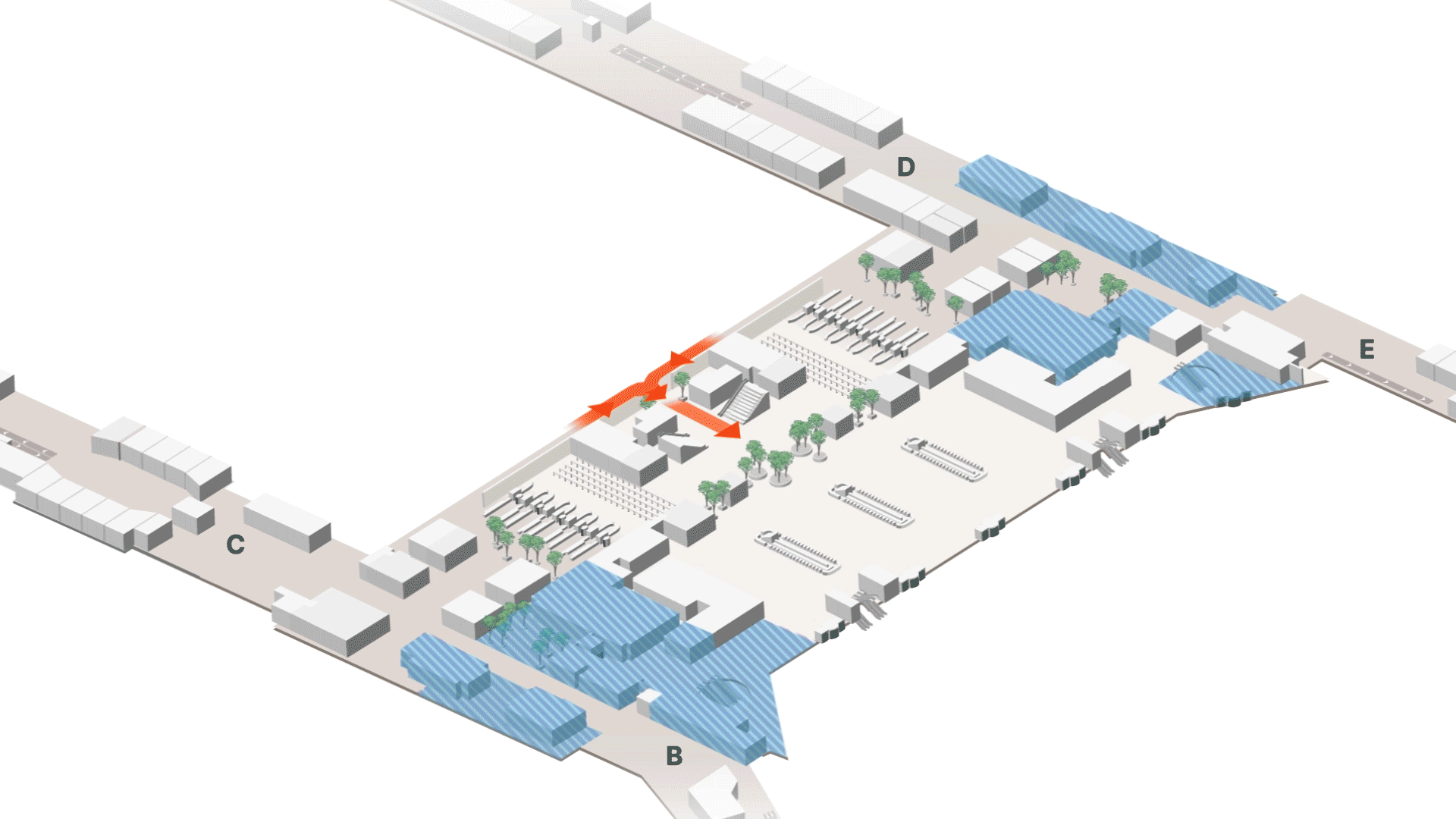 animated gif of the current and future flow at the airport
