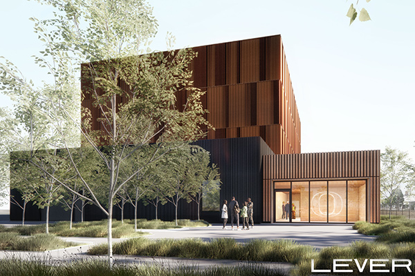 Rendering of UO acoustics lab: modern timber building