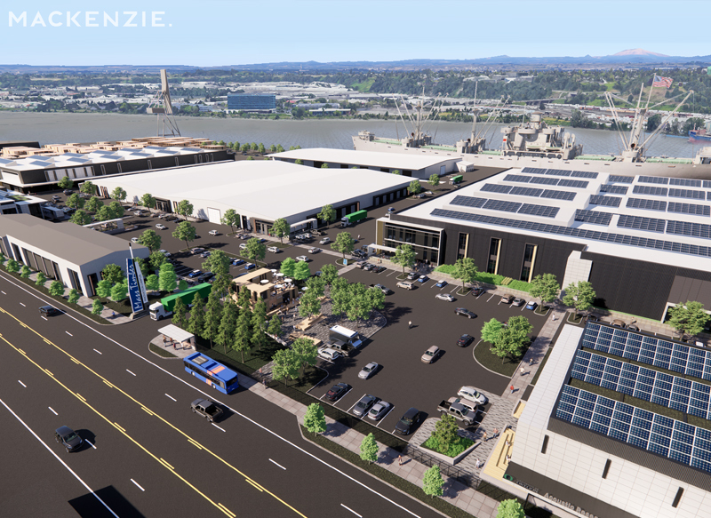 Mackenzie rendering of new buildings topped with solar panels